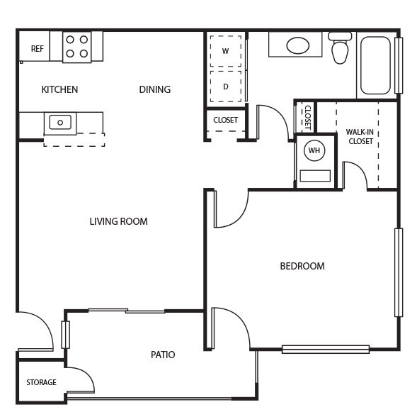 1BD Floor Plan 2